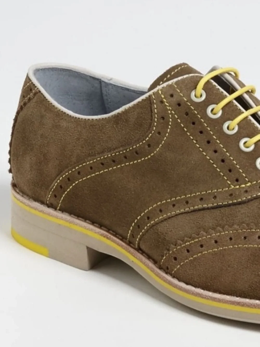 Johnston & Murphy Brown Suede Wingtip Oxfords with Yellow Accent